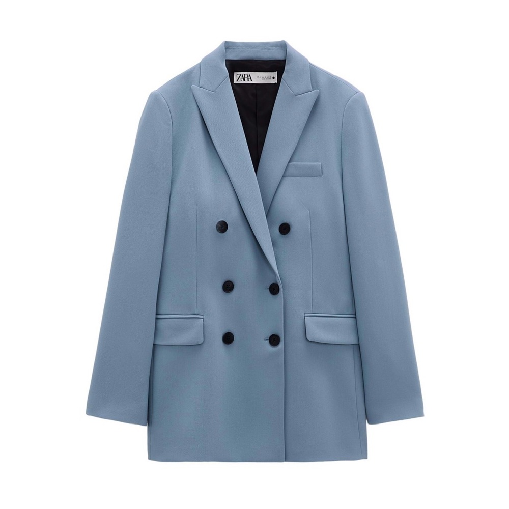 Zara Light Blue Suit Set Blazer & Wide Leg Trousers Size S